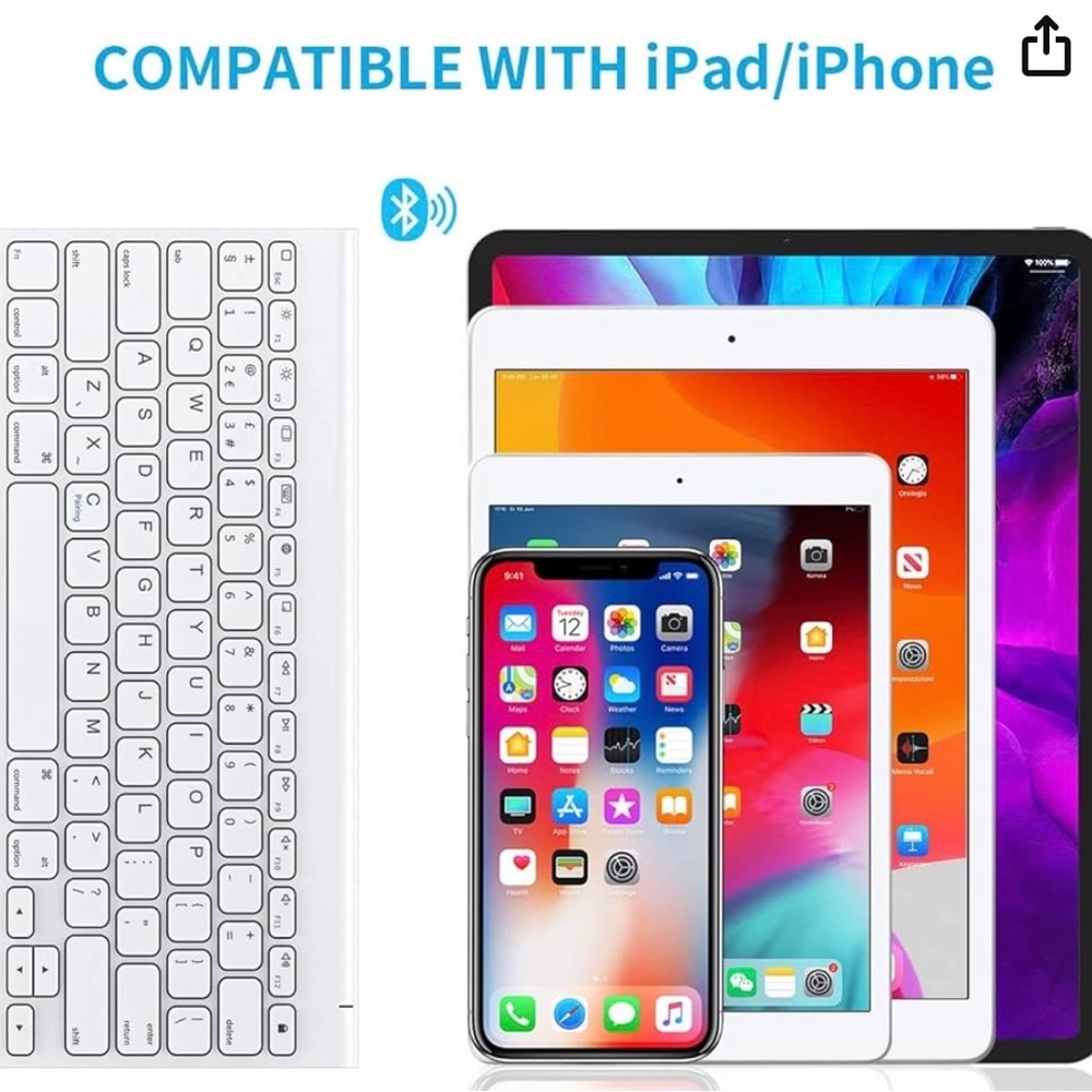 Bluetooth Keyboard for iPad, Rechargeable Stainless Steel Wireless Keyboard